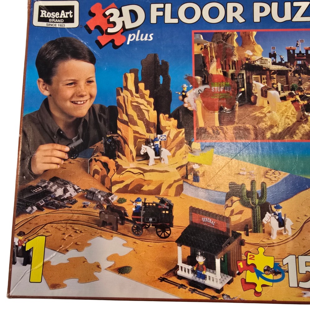Vintage Rose Art LEGO 3D Plus Floor Puzzle Western Wild West 150 Pieces 1997 - Picture 2 of 8